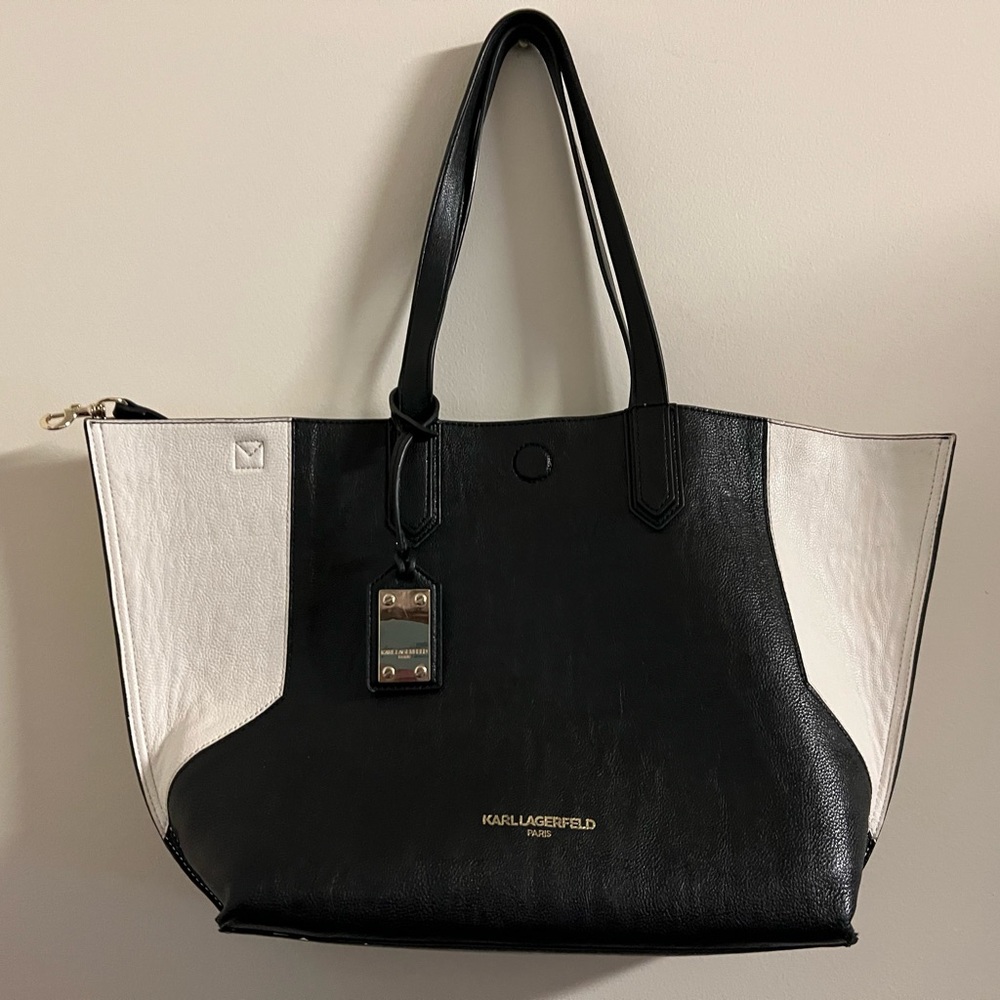Karl Lagerfeld Paris large black & white tote bag